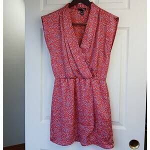 Aqua Red Satin Wrap Dress XS sleeveless blouson collared V-neck elastic waist